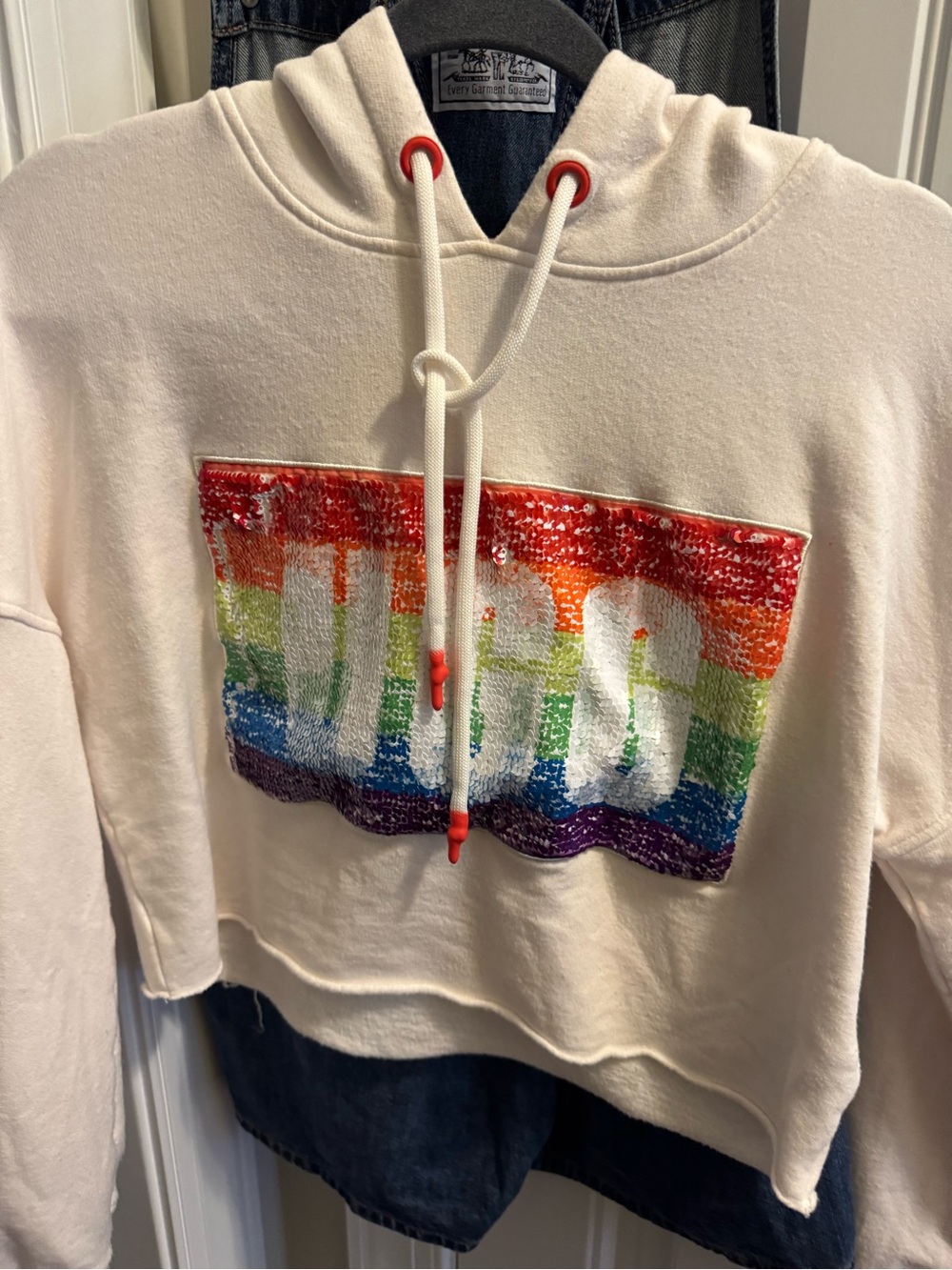 UGG Cream Hoodie with Rainbow Sequin Logo